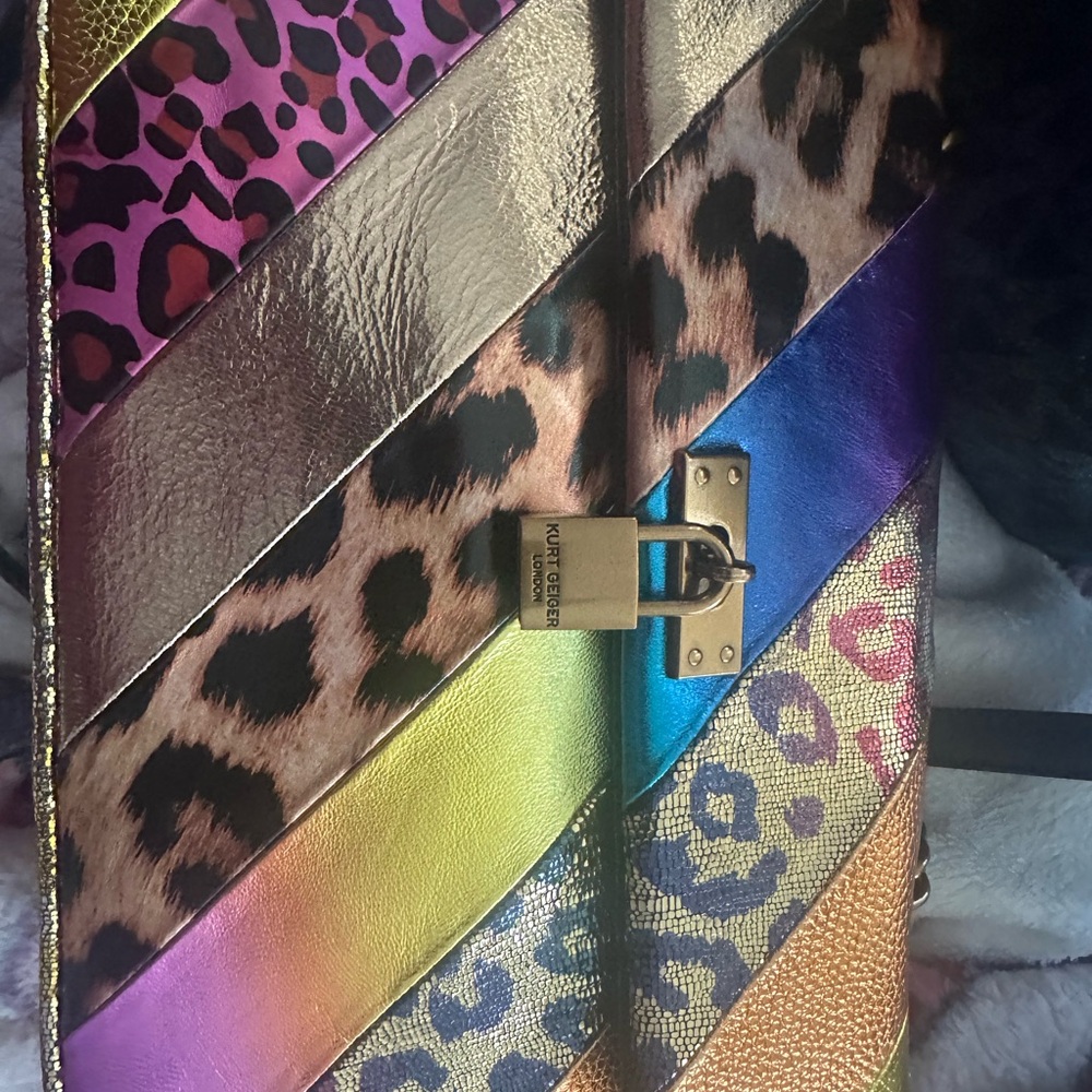 Kurt Geiger Pink and Gold Clutch with Bold Patterns